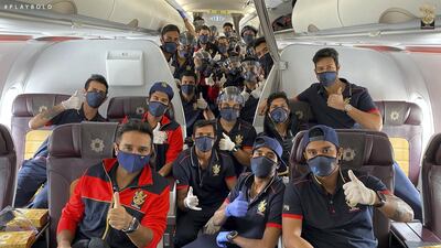 Royal Challengers Bangalore team on their way to Dubai for IPL 2020 in the UAE. Courtesy Royal Challengers Bangalore twitter / @RCBTweets