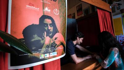 Visitors buy tickets at Cinema Akil for Reel Palestine