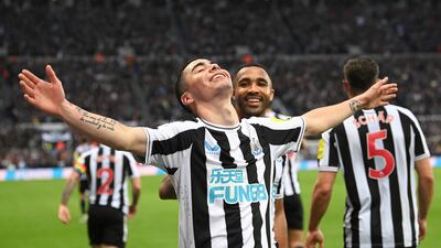 Miguel Almiron celebrates after scoring the fourth Newcastle goal. Getty