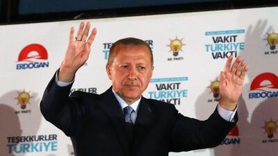 Turkish president Tayyip Erdogan declared 'total victory' in his address to supporters at the AKP headquarters in Ankara. Adem Altan / AFP Photo
