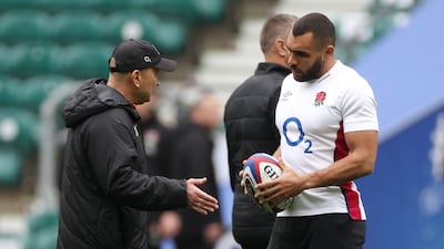 England head coach Eddie Jones talks to player Joe Marchant. Reuters