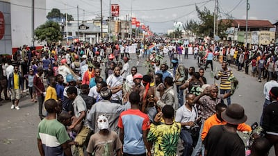Anti-Rwanda protesters march towards the border of the Democratic Republic of Congo and Rwanda in Goma. The resurgence of the armed group M23 has destabilised regional relations in Central Africa, with the DRC accusing its smaller neighbour Rwanda of backing the militia. AFP