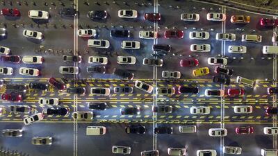 Cars arriving from Shanghai queue on the road, ahead of China's National Day, in Suzhou, Jiangsu Province, China. EPA