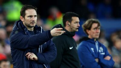 LIVERPOOL, ENGLAND - FEBRUARY 05: Frank Lampard, Manager of Everton reacts during his sides victory in the Emirates FA Cup Fourth Round match between Everton and Brentford at Goodison Park on February 05, 2022 in Liverpool, England. (Photo by Clive Brunskill / Getty Images)