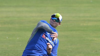 Australia's Test cricket captain Steve Smith plays with a tennis ball during a training session at The Brabourne Cricket Stadium in Mumbai on February 15, 2017. Australia will play a four match Test series against india with the first Test scheduled to start in Pune from February 23. Indranil Mukherjee / AFP