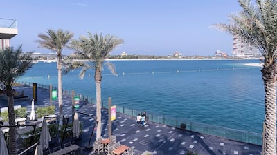 Visitors to Social Distrikt can enjoy great views from the waterfront location, including that of The Palm Fountain.