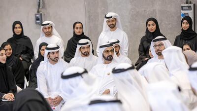 Sheikh Mohammed bin Rashid, Vice President and Ruler of Dubai, at the annual brainstorming session at his office in the Emirates Towers in Dubai.