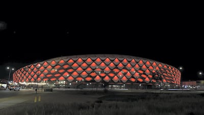 Hazza bin Zayed Stadium, Al Ain. More than a dozen UAE buildings were bathed in red light as they joined more than 225 landmarks around the world in celebrating the 50th anniversary of the Special Olympics on July 20, 2018. Courtesy Seven Media