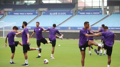 Manchester City players in action during training. Getty