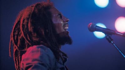 Bob Marley and The Wailers in Brussels, Belgium, on their Exodus Tour in Europe. May 11, 1977. Courtesy David Burnett