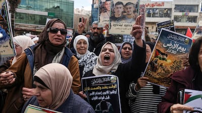 Relatives of Palestinian detainees protest against the death penalty law in the occupied West Bank city of Nablus. AFP