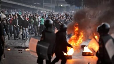 Protesters clash with police yesterday.