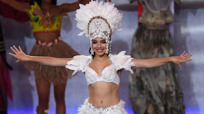Miss Chile Ignacia Albornoz performs during the Miss World 2019 final in the ExCel centre in London. EPA