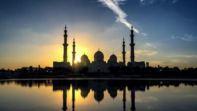 Sunset at Sheikh Zayed Grand Mosque in Abu Dhabi. Victor Besa/The National
