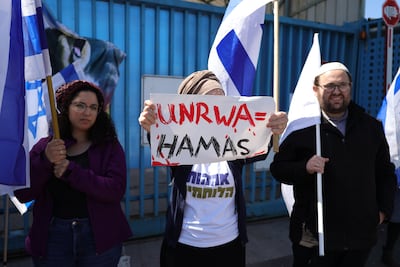 Protesters outside UNRWA's headquarters last year, after Israel accused the organisation of having links with Hamas. EPA