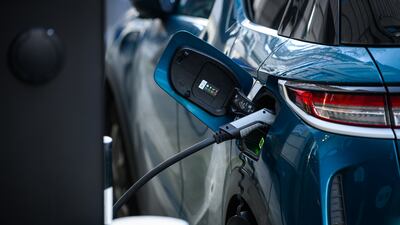 The battery of an electric car is recharged at a roadside charging station on January 09, 2024 in London, England. Getty Images