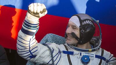 International Space Station (ISS) crew member Italian astronaut Luca Parmitano reacts after Soyuz TMA-09M capsule carrying the ISS crew landed in a remote area near the town of Zhezkazgan in central Kazakhstan. Shamil Zhumatov / AP Photo