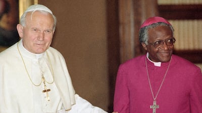 Tutu meets Pope John Paul II at the Vatican City in 1980. AP