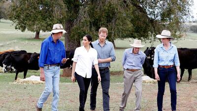 Prince Harry and Meghan visit a local farming family, the Woodleys, on October 17, 2018 in Dubbo, Australia. Reuters