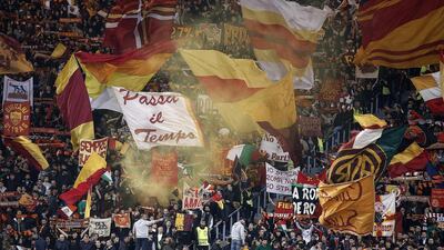 Roma supporters during their Uefa Champions League quarter-final second-leg match against Barcelona in Rome. Riccardo Antimiani / EPA