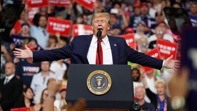 US President Donald Trump speaks at a campaign kick off rally at the Amway Center in Orlando, Florida, US. Reuters