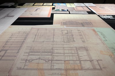 Architectural drawings and archival documents from A Journey into Architecture Archives: Baghdad, Damascus, Tunis at Al Qasimiyah School in Sharjah. Chris Whiteoak / The National