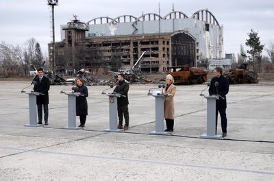 World leaders gathered for an event at Hostomel airport to mark the second anniversary of the war in Ukraine. EPA
