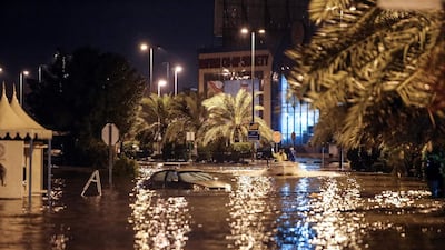 The flooded main road of the Daeya area of Kuwait city on Wednesday night. Yasser Al-Zayyat / AFP