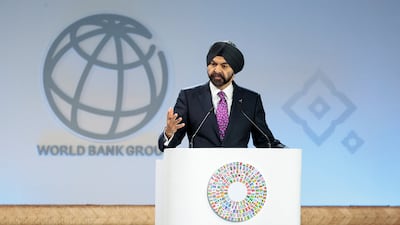 World Bank Group president Ajay Banga addresses the annual meetings in Bangkok. Reuters