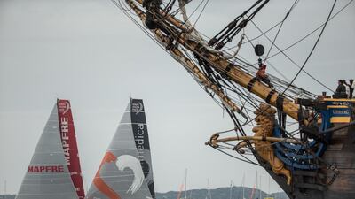 A view on Saturday of Team Mapfre and Team Alvimedica during the final in-port race of the Volvo Ocean Race in Gothenburg, Sweden.