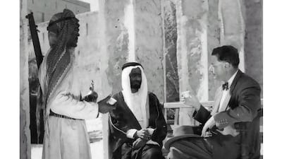 This image was a recreation of the historic signing of the 1952 offshore concession, shot in 1954.