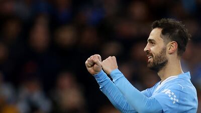 Manchester City's Bernardo Silva celebrates scoring their second. Reuters