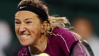 Victoria Azarenka of Belarus in action against Serena Williams of the United States during their second-round match at Indian Wells. EPA
