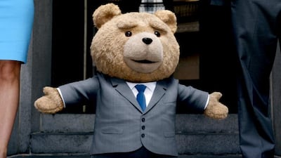 Ted, the straight-talking teddy bear voiced by Seth MacFarlane, becomes unstitched in Ted 2. Courtesy Universal Pictures