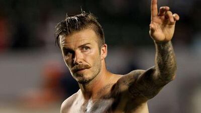 David Beckham waves to the LA Galaxy fans.