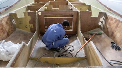 Work on the interiors of one of the Gulf Craft boats.