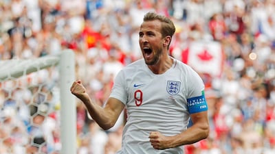 Harry Kane moved ot the top of the scoring charts at the 2018 World Cup on five goals after scoring a hat-trick in a 6-1 win over Panama. Carlos Barria / Reuters