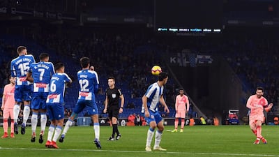 Lionel Messi scores Barcelona's fourth goal against Espanyol. Getty Images