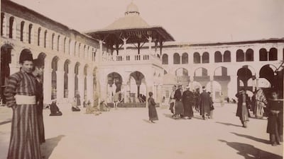 A man in the courtyard of the Umayyad Mosque, Damascus, Syria, in 1898