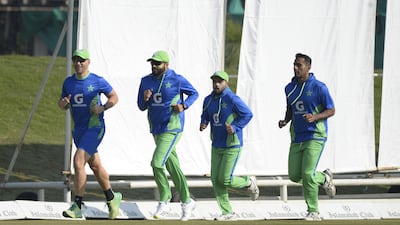 Pakistan players train at the Rawalpindi Cricket Stadium. EPA