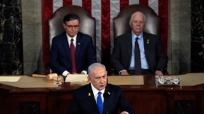 Israeli Prime Minister Benjamin Netanyahu addresses the joint meeting of Congress. AFP