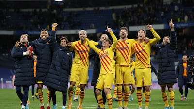 Barcelona players celebrate the 4-0 victory over Real Madrid. Getty Images