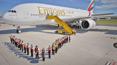 An Emirates A380 is welcomed to Vienna by a marching band after the world's largest passenger plane's first service to the Austrian city recently. Courtesy Emirates