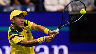 Rinky Hijikata, of Australia, returns a shot to Rafael Nadal, of Spain. AP Photo