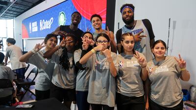 New York Knicks players at the art clinic NBA Cares at Etihad Arena