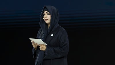 Sheikha Latifa bint Mohammed, chairwoman of Dubai Culture and Arts Authority, addresses the Arab Media Summit at Dubai World Trade Centre. Antonie Robertson / The National