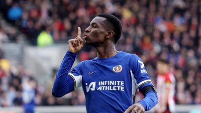 Nicolas Jackson of Chelsea celebrates scoring his team's first goal against Brentford. Getty Images