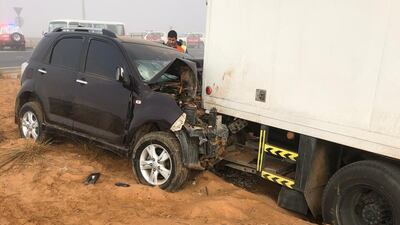 The driver of the Daihatsu died in the crash. Courtesy: RAK Police