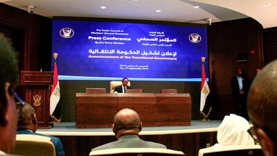 Sudan's new Prime Minister Abdalla Hamdok addresses a press conference to unveil his cabinet in Khartoum on September 5, 2019. AFP