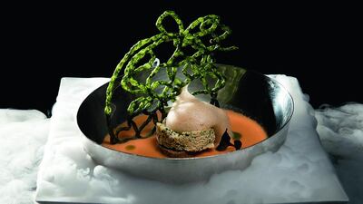 Mizo gazpacho with a tofu, seitan and prawn burger with a seaweed curtain and apple foam. Courtesy SHA Wellness Clinic